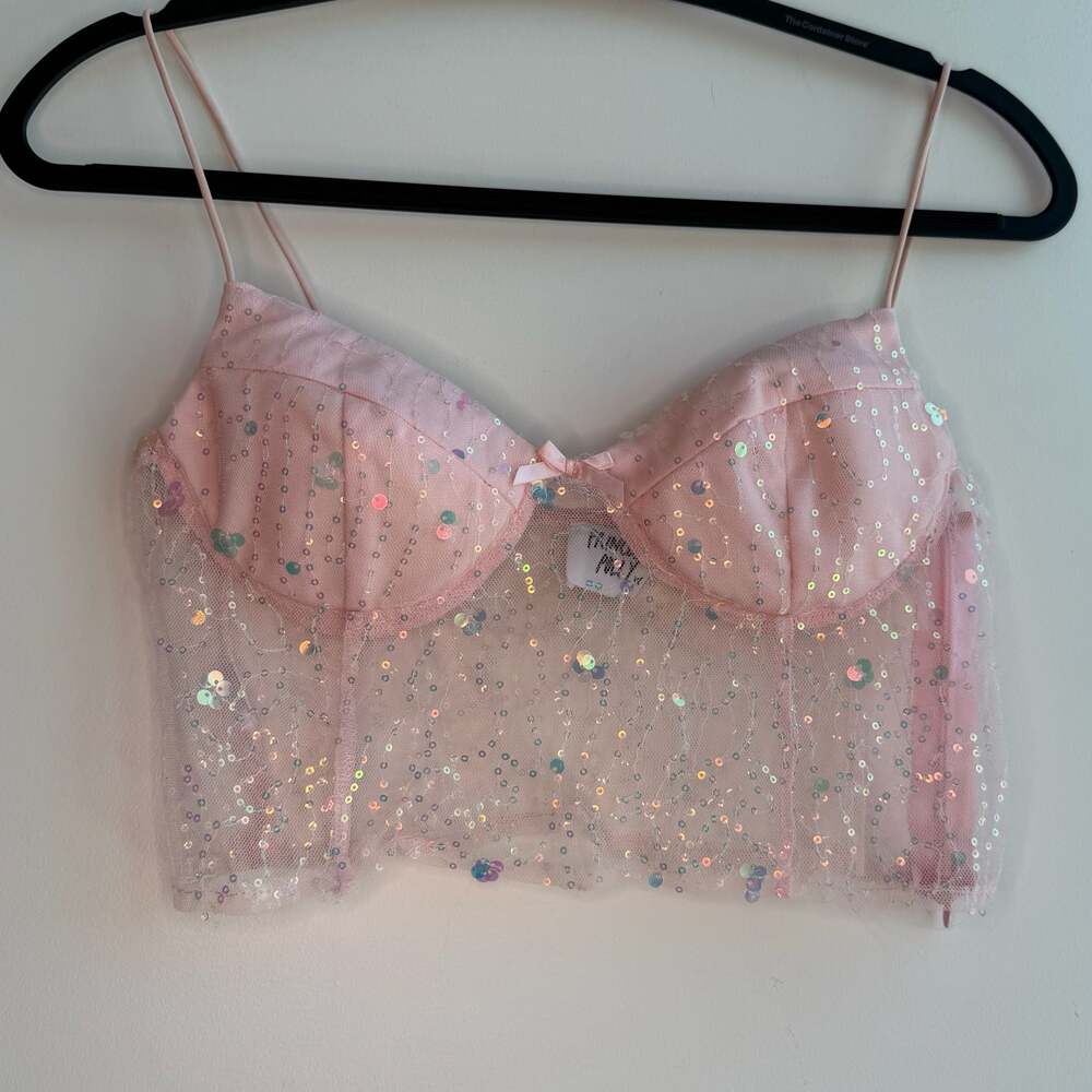 Princess Polly Pink Sequin Mesh Corset Top US 4